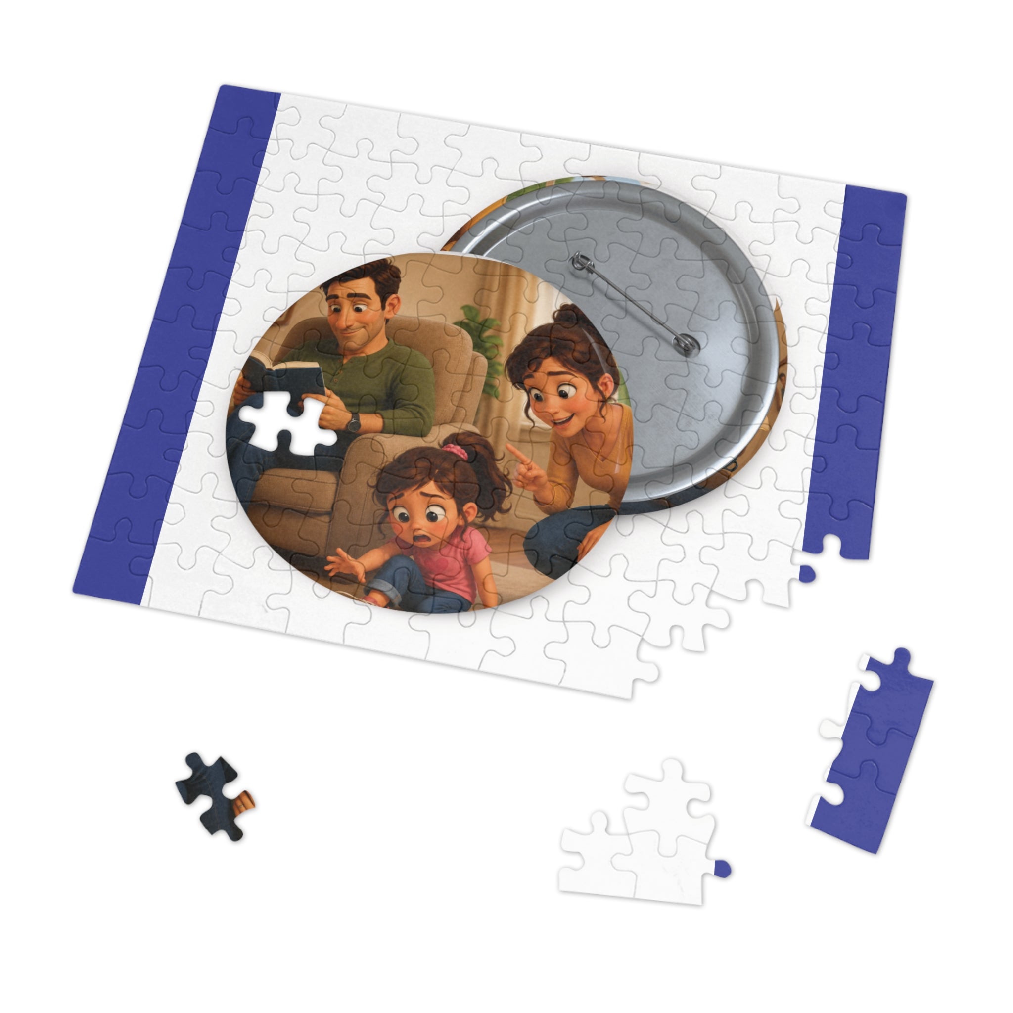 Family Movie Night Round Pin Puzzle with Tin — 252-Piece Keepsake Jigsaw