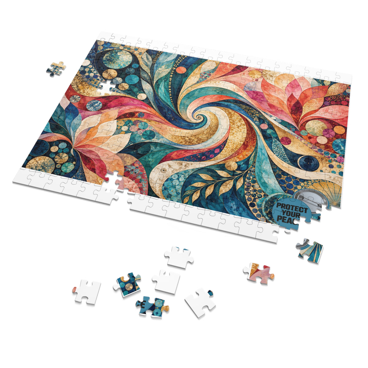 Colorful Swirl Art 500-Piece Jigsaw Puzzle with Tin — Abstract Floral Mandala Design