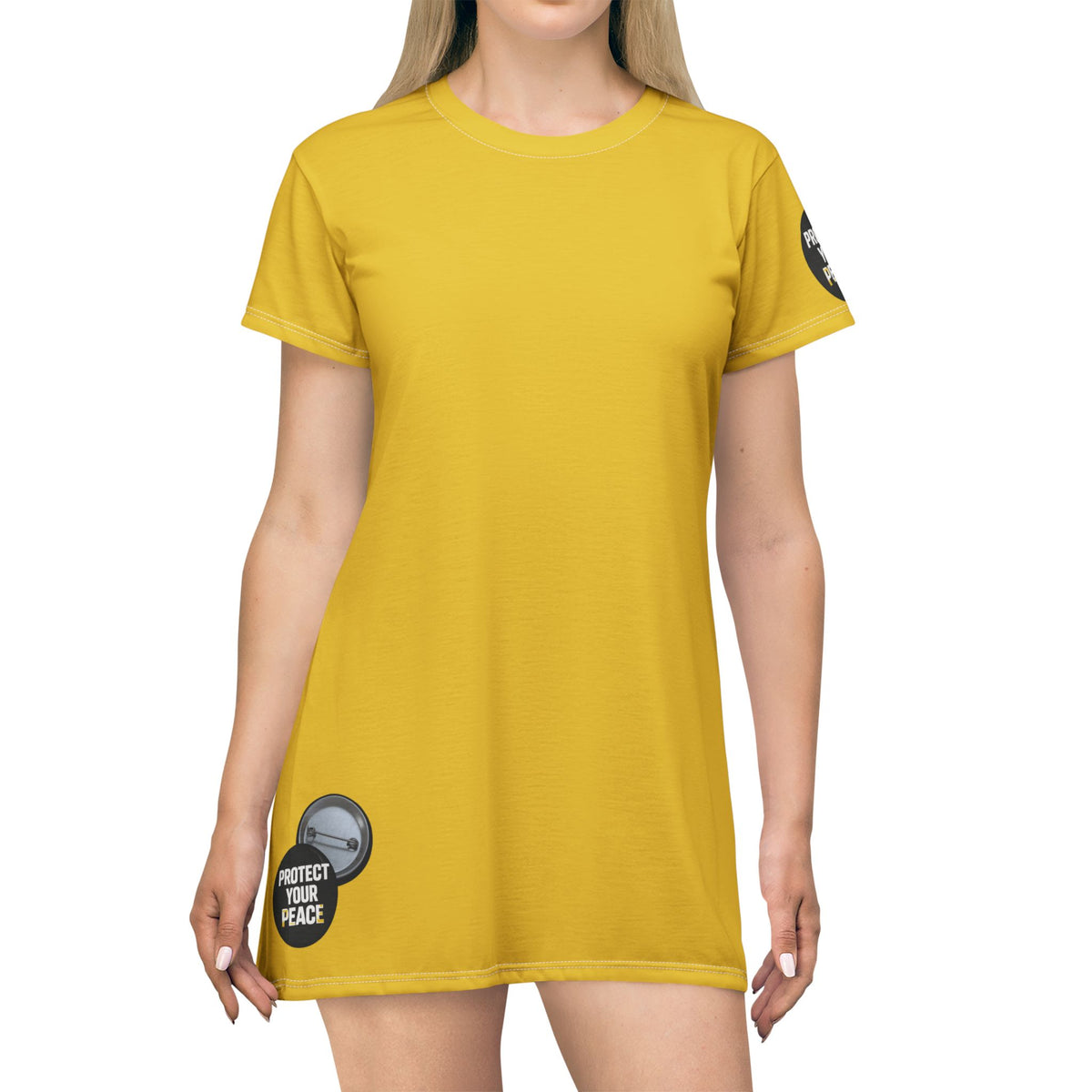 Yellow T-Shirt Dress graphic design 'I Have A Sound Mind' graphic design protect your peace sleeve.