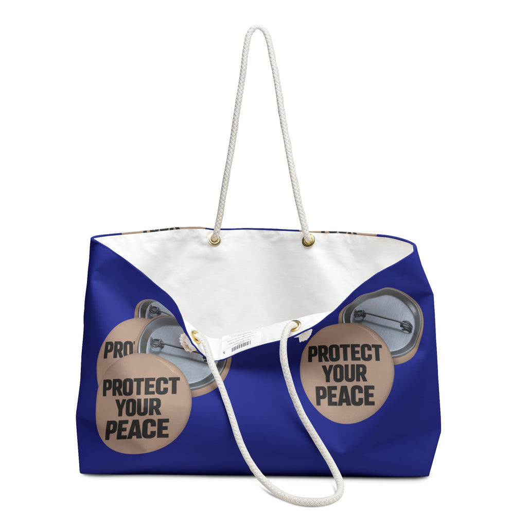 Protect Your Peace Weekender Bag — Large Travel Tote with Empowering Button Design