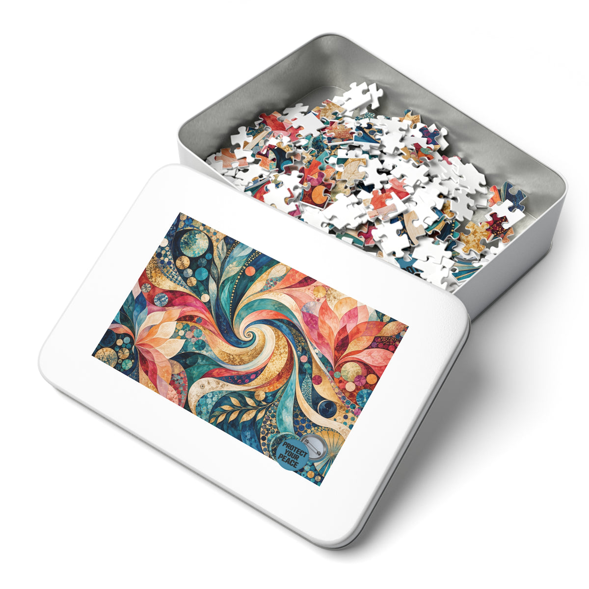 Colorful Swirl Art 500-Piece Jigsaw Puzzle with Tin — Abstract Floral Mandala Design