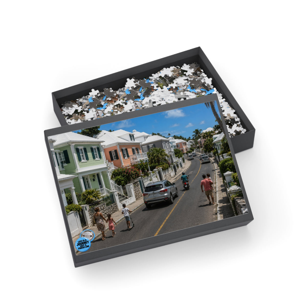 Coastal Street Scene Puzzle — Scenic Bermuda Houses Jigsaw (96–1000 Pieces)