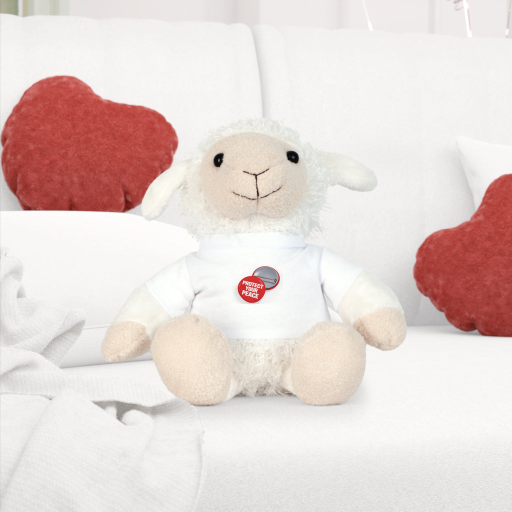 Teddy Bear Plush with “Protect Peace” Button Tee