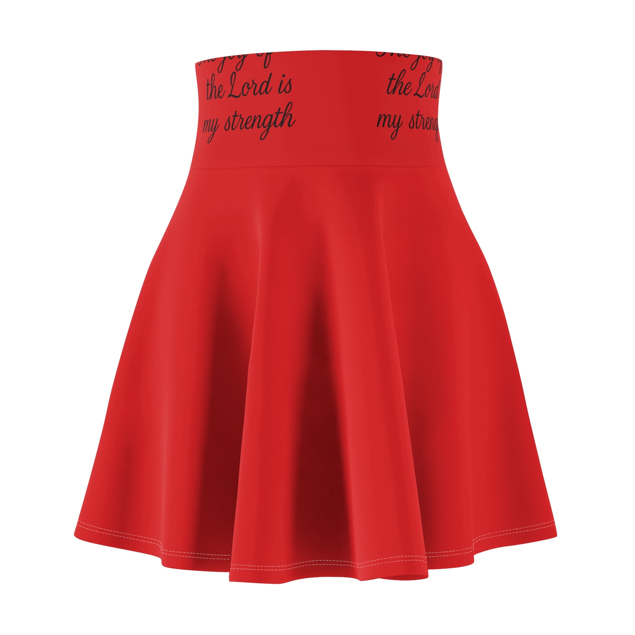 Red Skater Skirt with "The Lord Is My Strength" Waistband — Faith-Inspired Women's Skirt