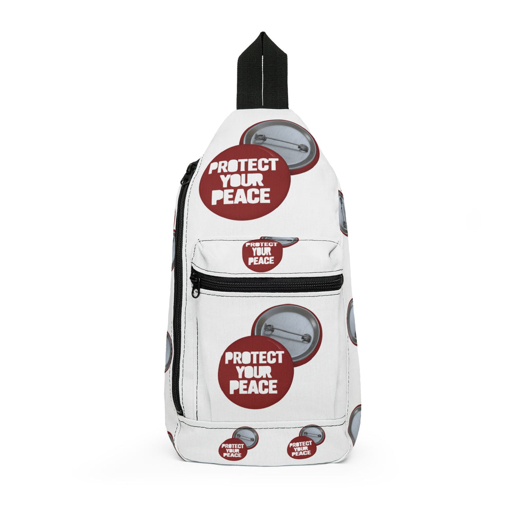 Protect Your Peace Sling Bag – White Repeating Badge Design