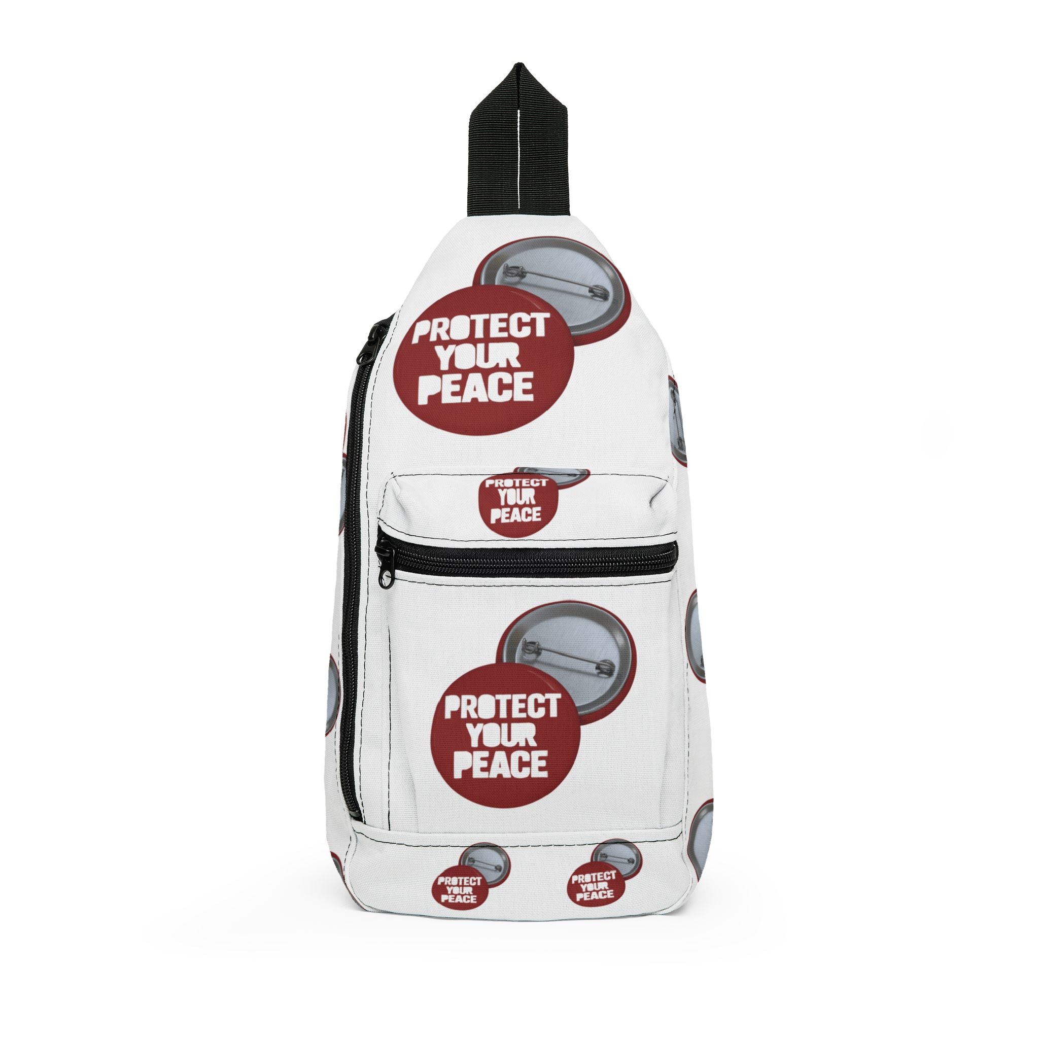 Protect Your Peace Sling Bag – White Repeating Badge Design
