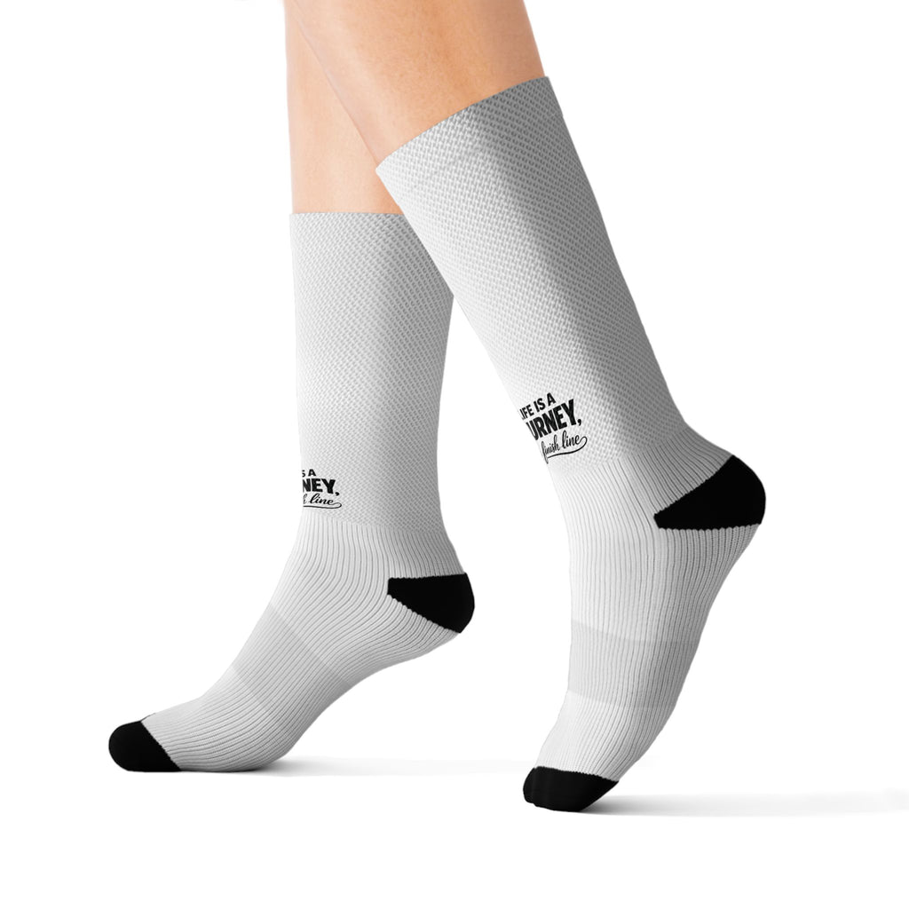 Custom Sublimation Socks — All-Over Print Personalized Athletic Socks Life is a journey not a finish line.