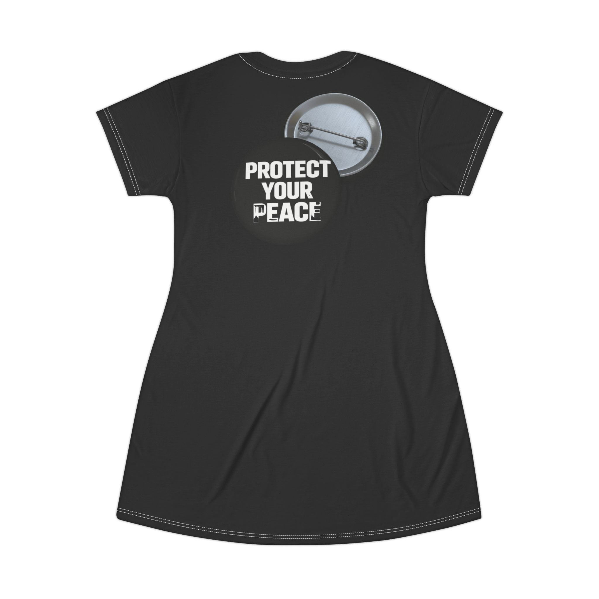 Protect Your Peace T-Shirt Dress — Graphic Black AOP Message Dress