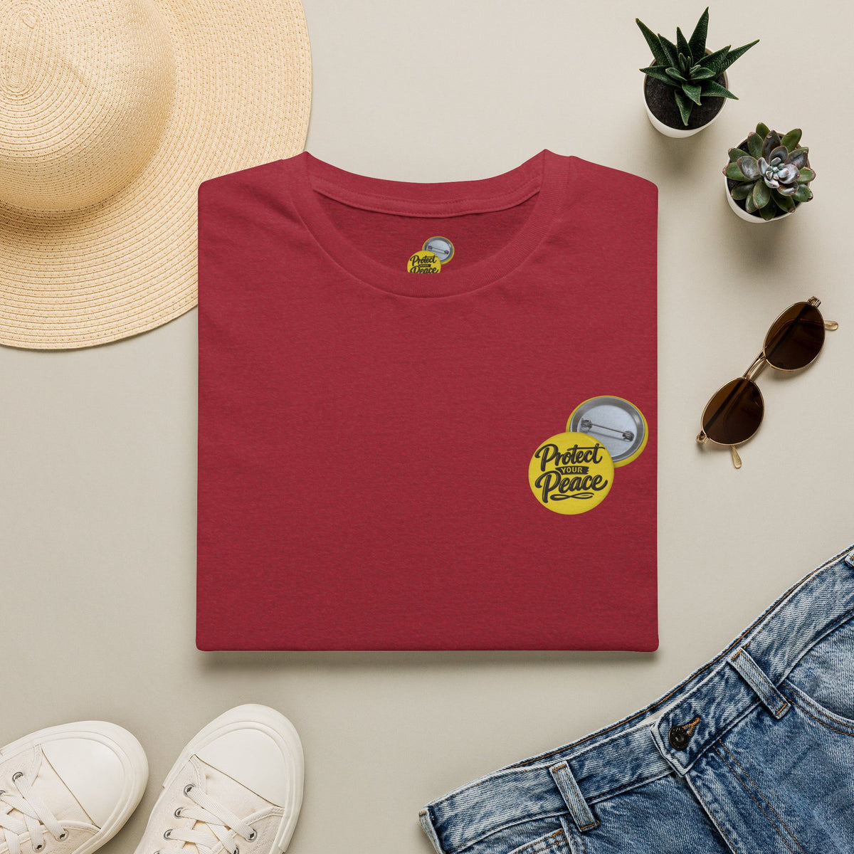 T-Shirt — 'Protect the Peace' Yellow Badge Casual Tee