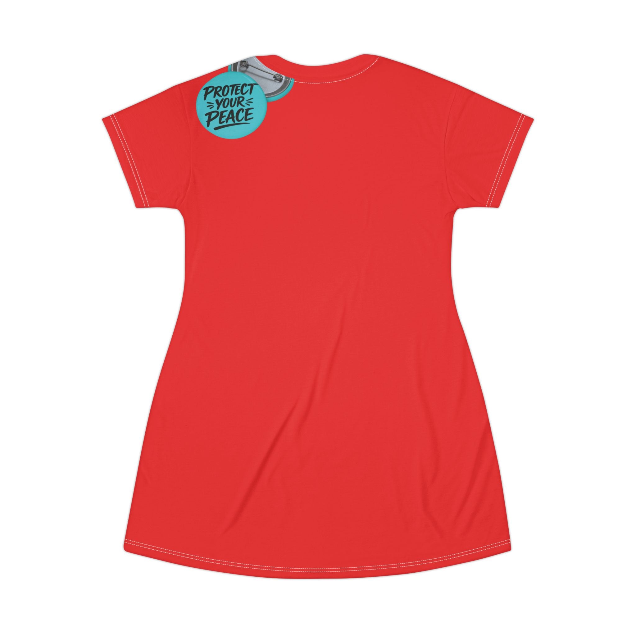 Protect Your Peace Red T-Shirt Dress — Casual AOP Dress with 'Protect Your Peace' Badge