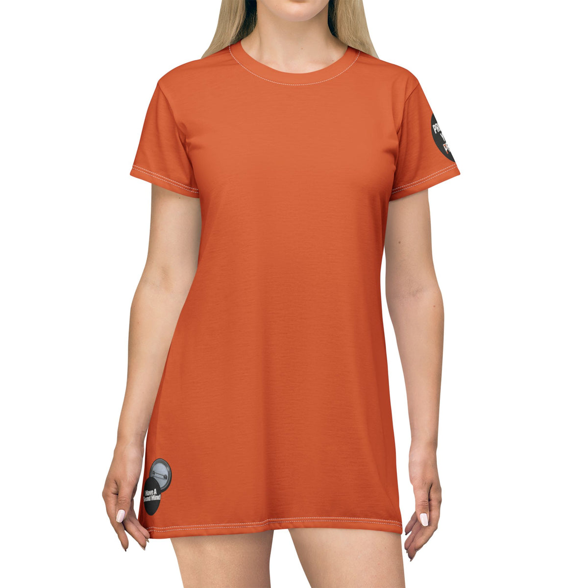 Orange T-Shirt Dress graphic design I have a sound mind and sleeve protect your peace.