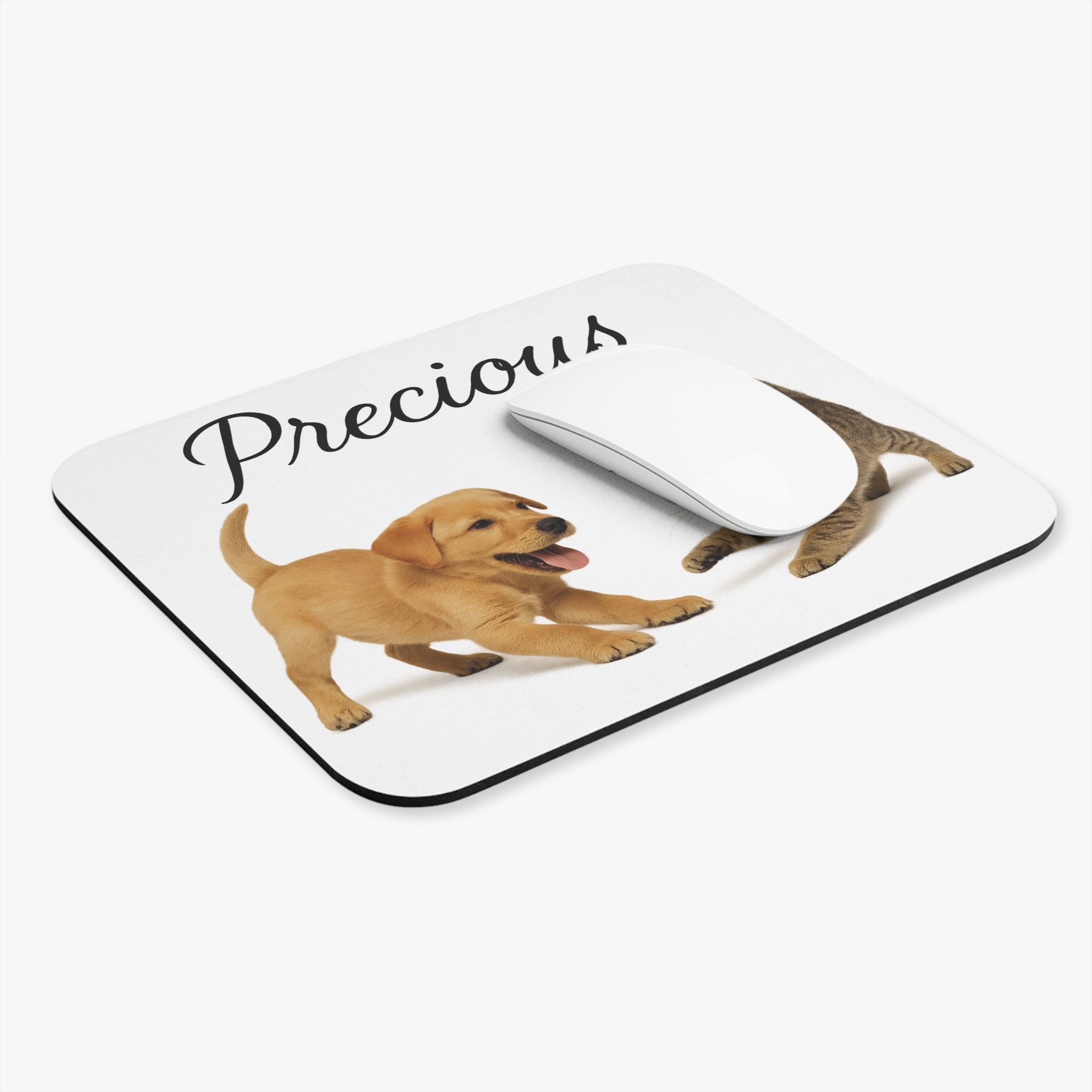 Precious Pets Rectangle Mouse Pad — Cute Puppy & Kitten Desk Mat