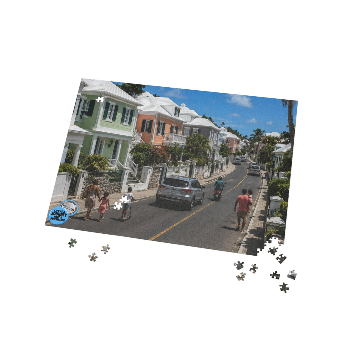 Coastal Street Scene Puzzle — Scenic Bermuda Houses Jigsaw (96–1000 Pieces)