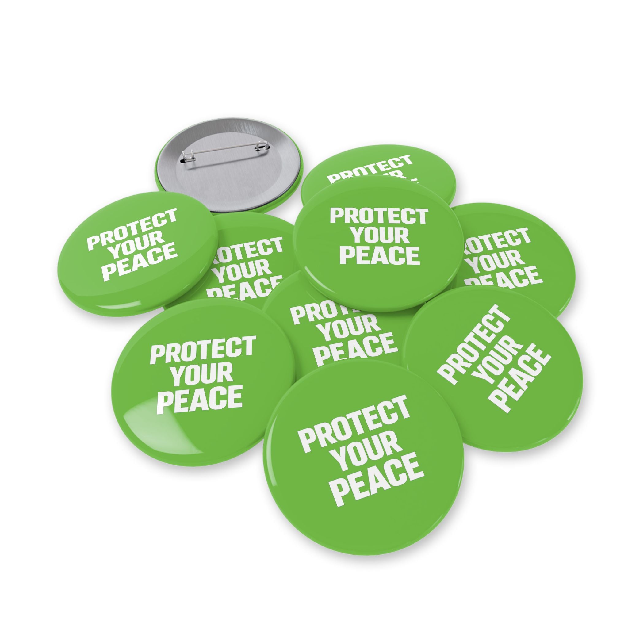 Protect Your Peace Round Pin — Green Inspirational Button Badge