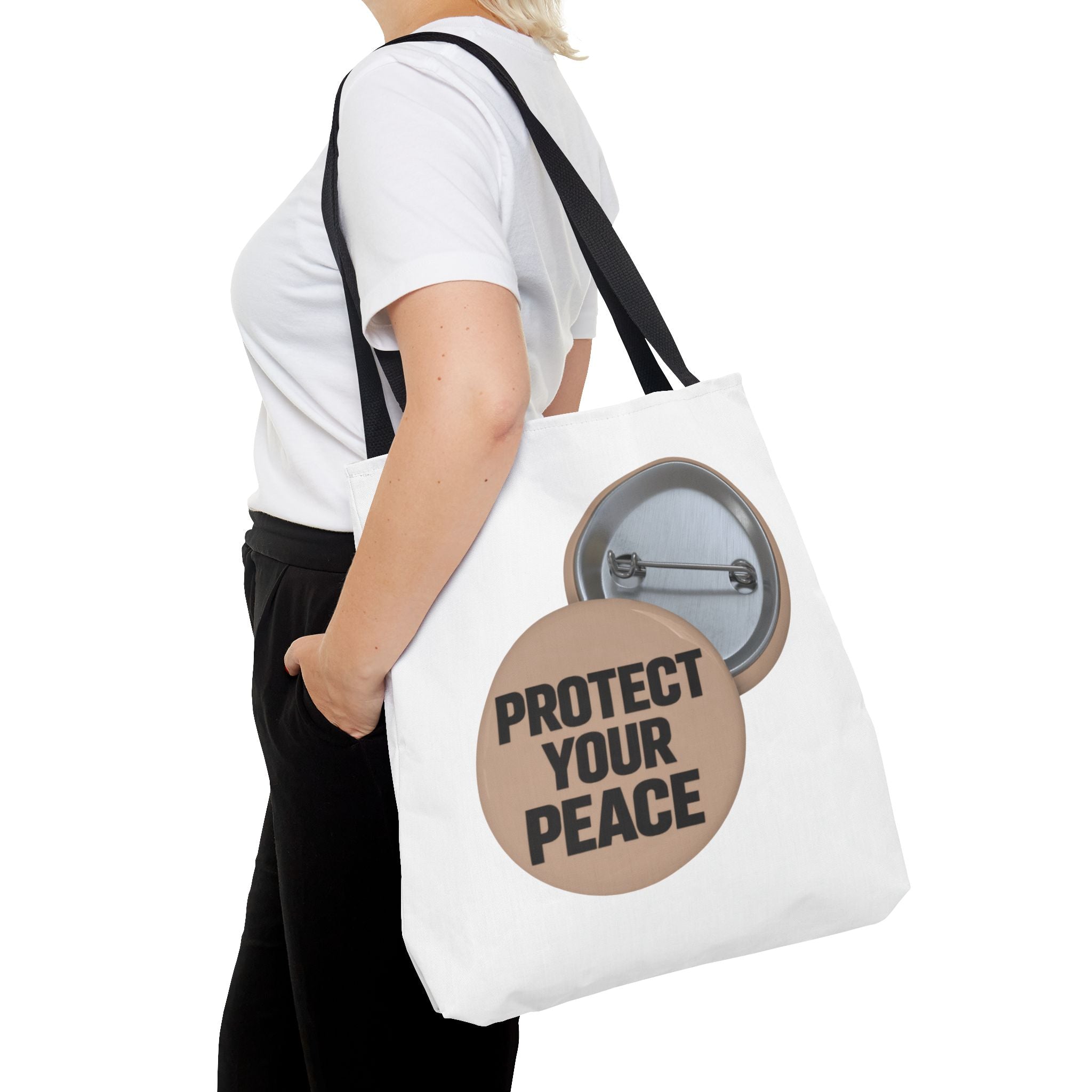 Protect Your Peace Button Tote Bag – Inspirational Everyday Carry