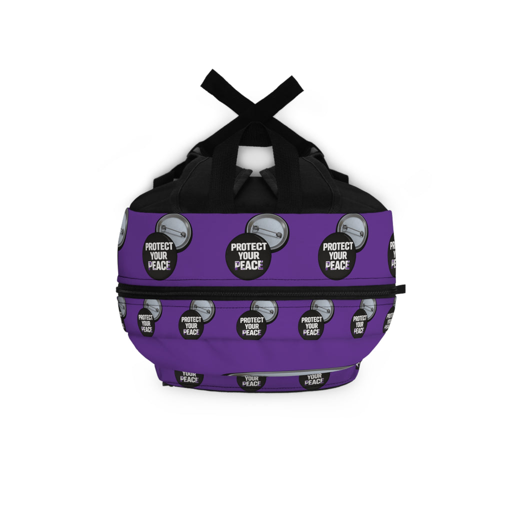 Protect Your Peace Button Backpack — Purple Printed School & Everyday Bag