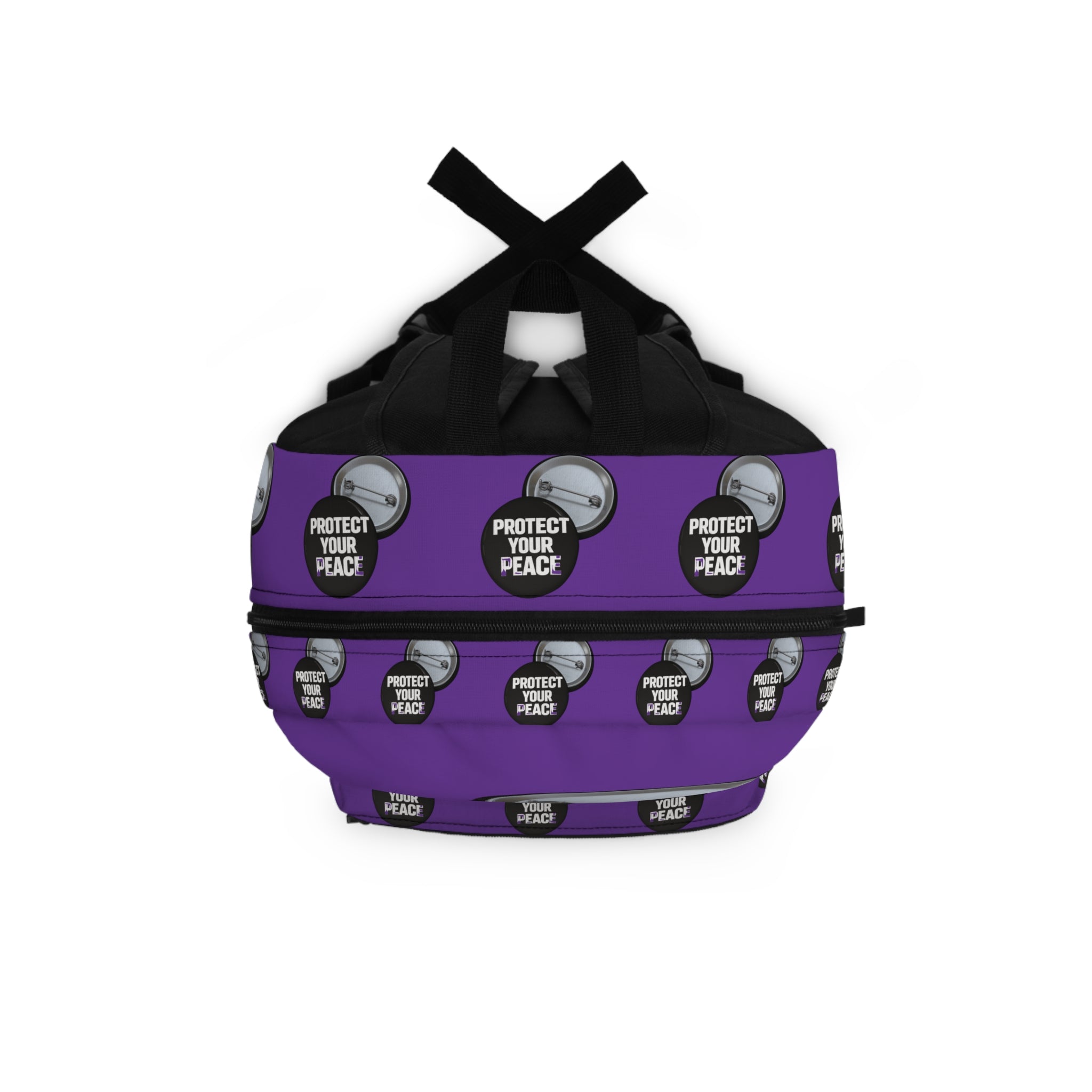 Protect Your Peace Button Backpack — Purple Printed School & Everyday Bag
