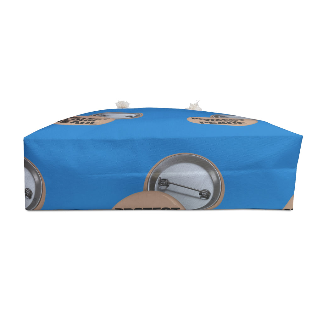 Protect Your Peace Weekender Bag — Blue Travel Tote with Button Badge Design
