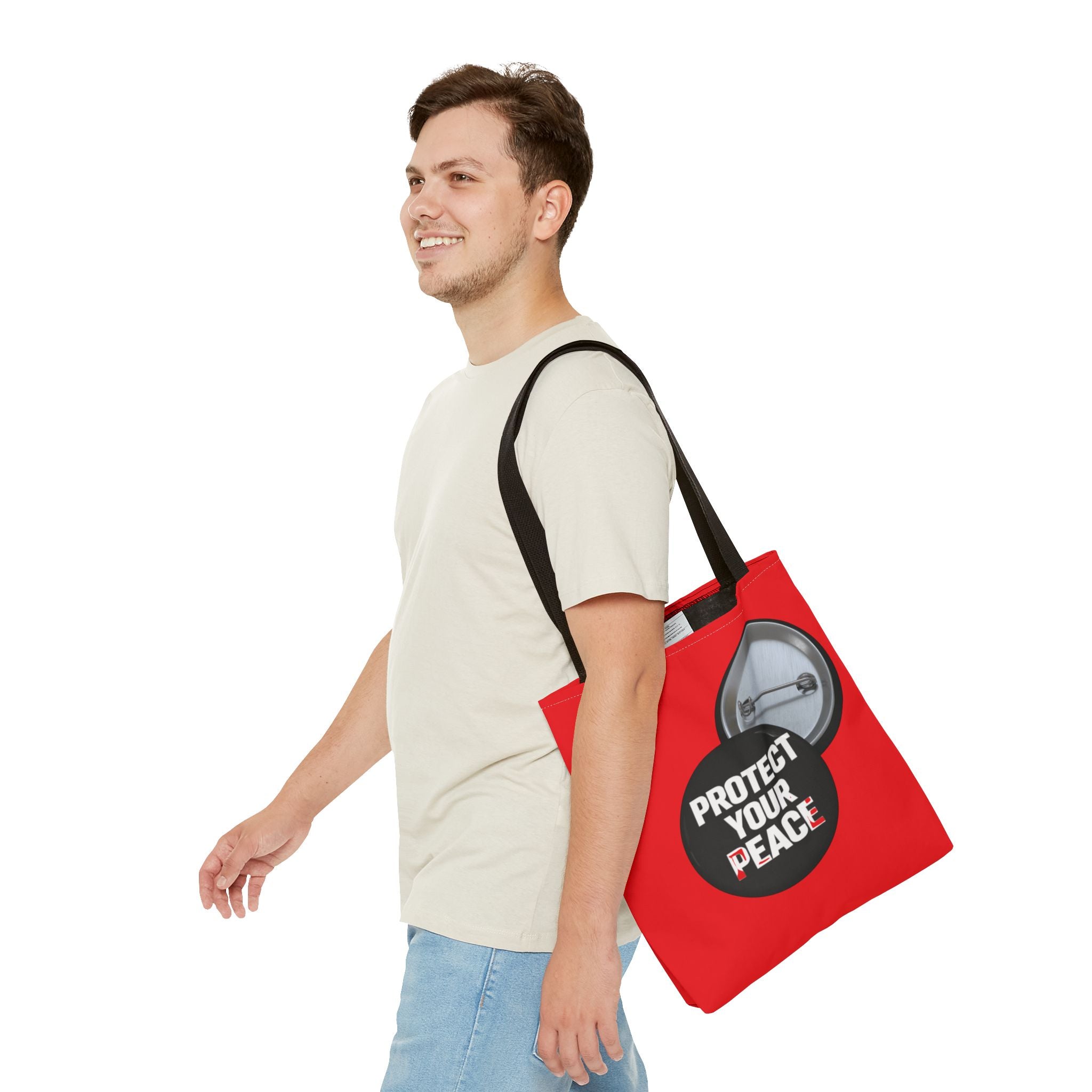 Tote Bag — "Protect Your Peace" Button Design All-Over Print Tote