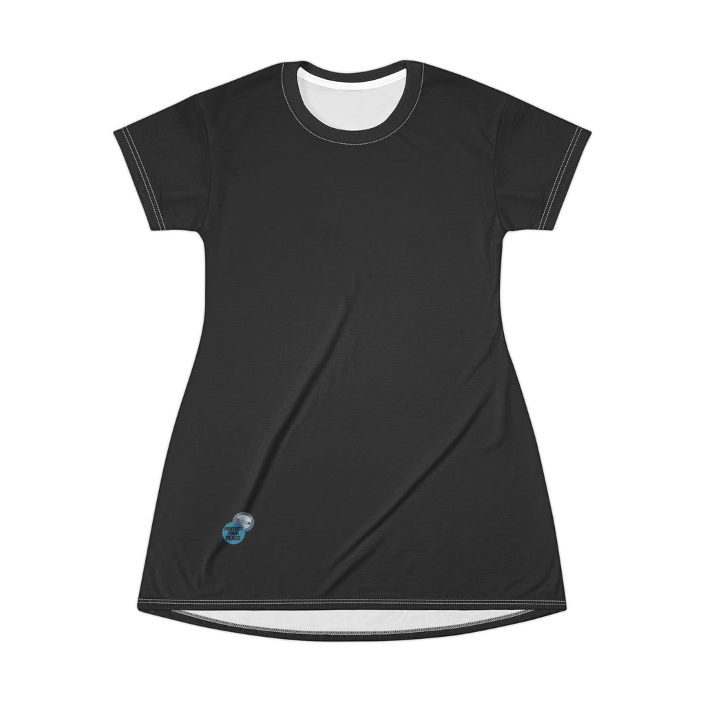 Black AOP T-Shirt Dress — Minimal Subtle Blue Accent