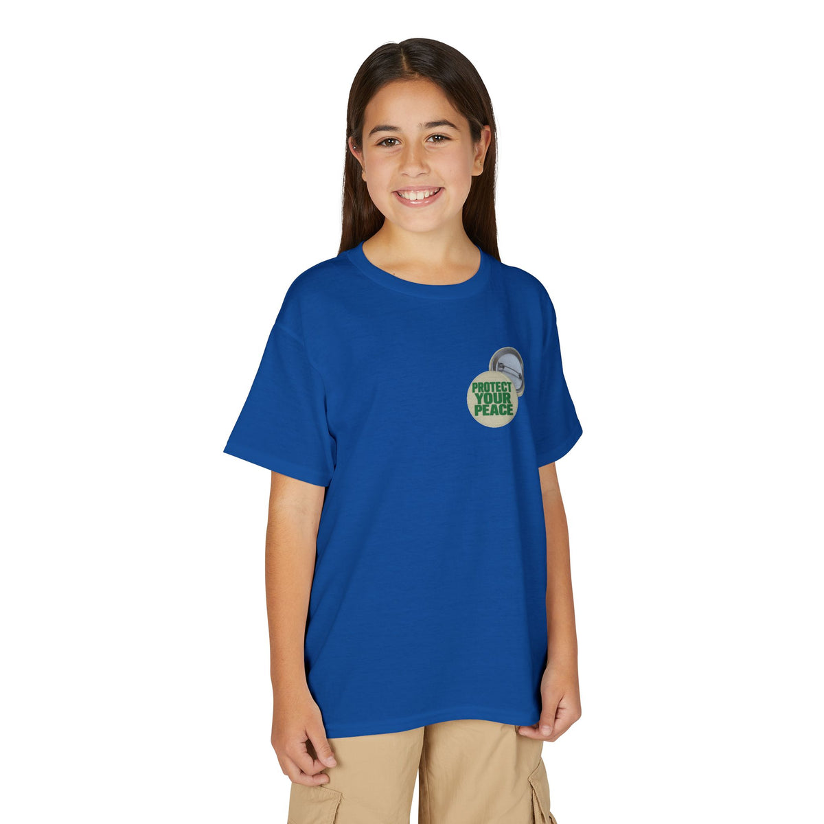 Youth T-Shirt — "Protect Your Peace" Button Graphic