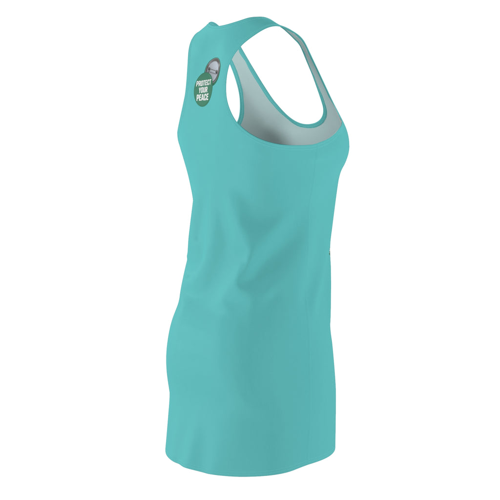 Racerback Dress — Teal 'Protect Your Peace' Minimal Badge Design