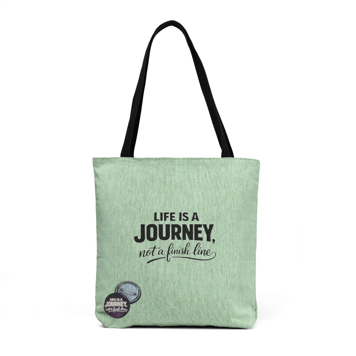 Tote Bag — 'Life Is A Journey' Vintage Travel Woven Tote, Mint Patterned Everyday Market Bag