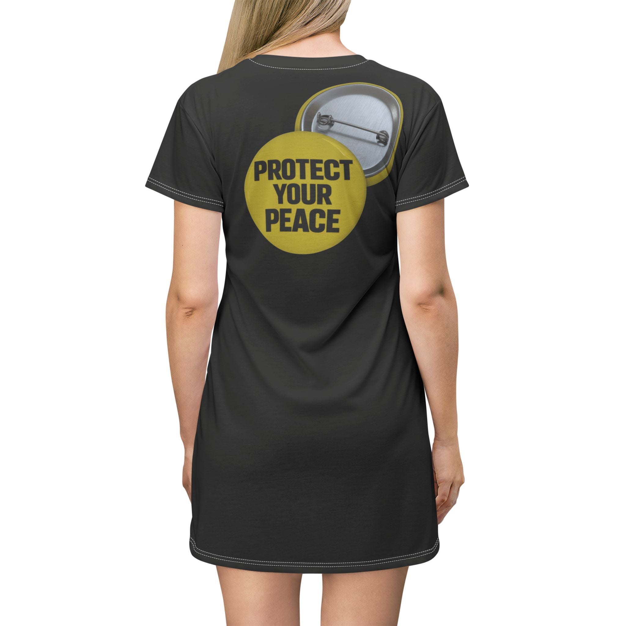Protect Your Peace T‑Shirt Dress — Button Graphic Relaxed Tee Dress