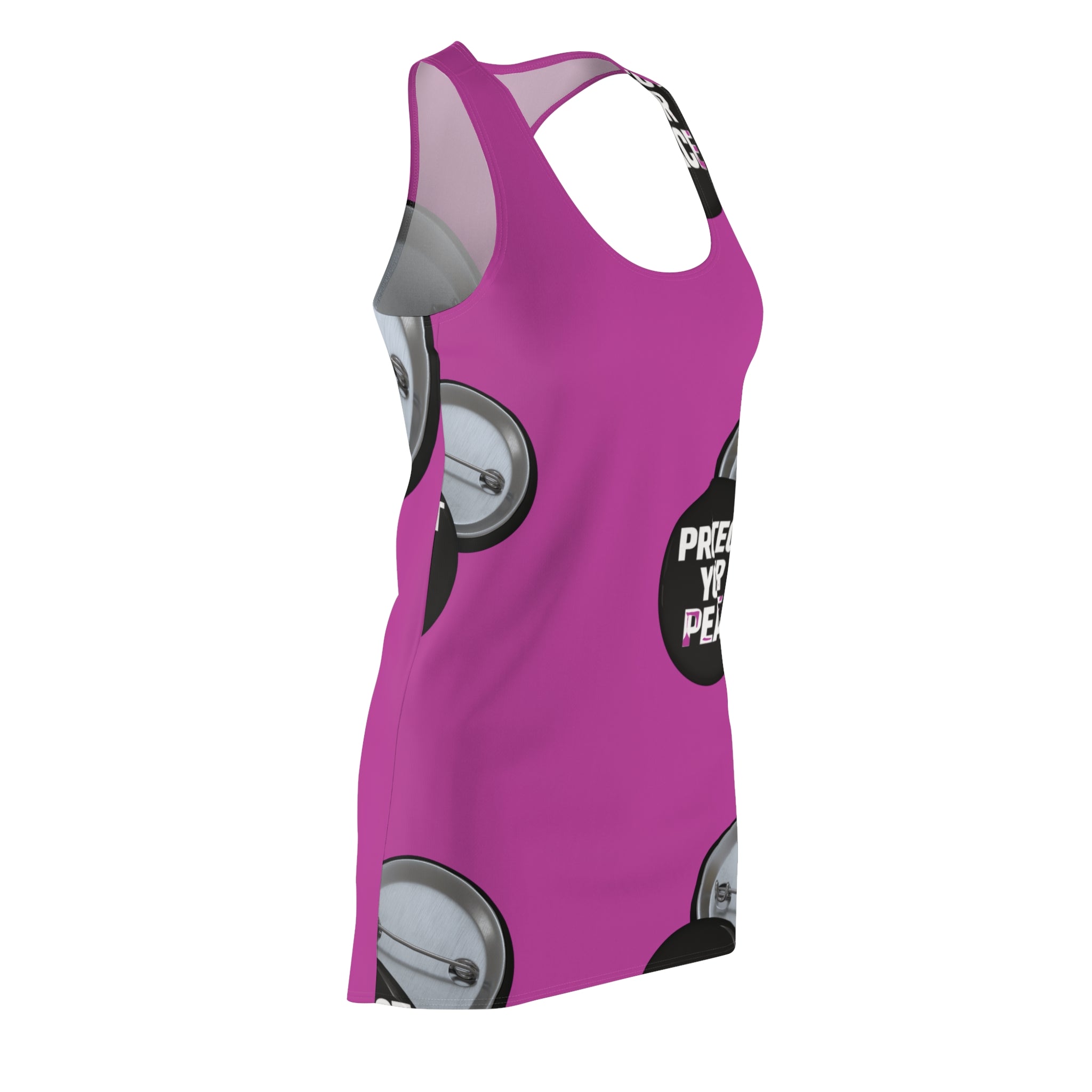 Protect Your Peace Racerback Dress — Pink Button Print AOP