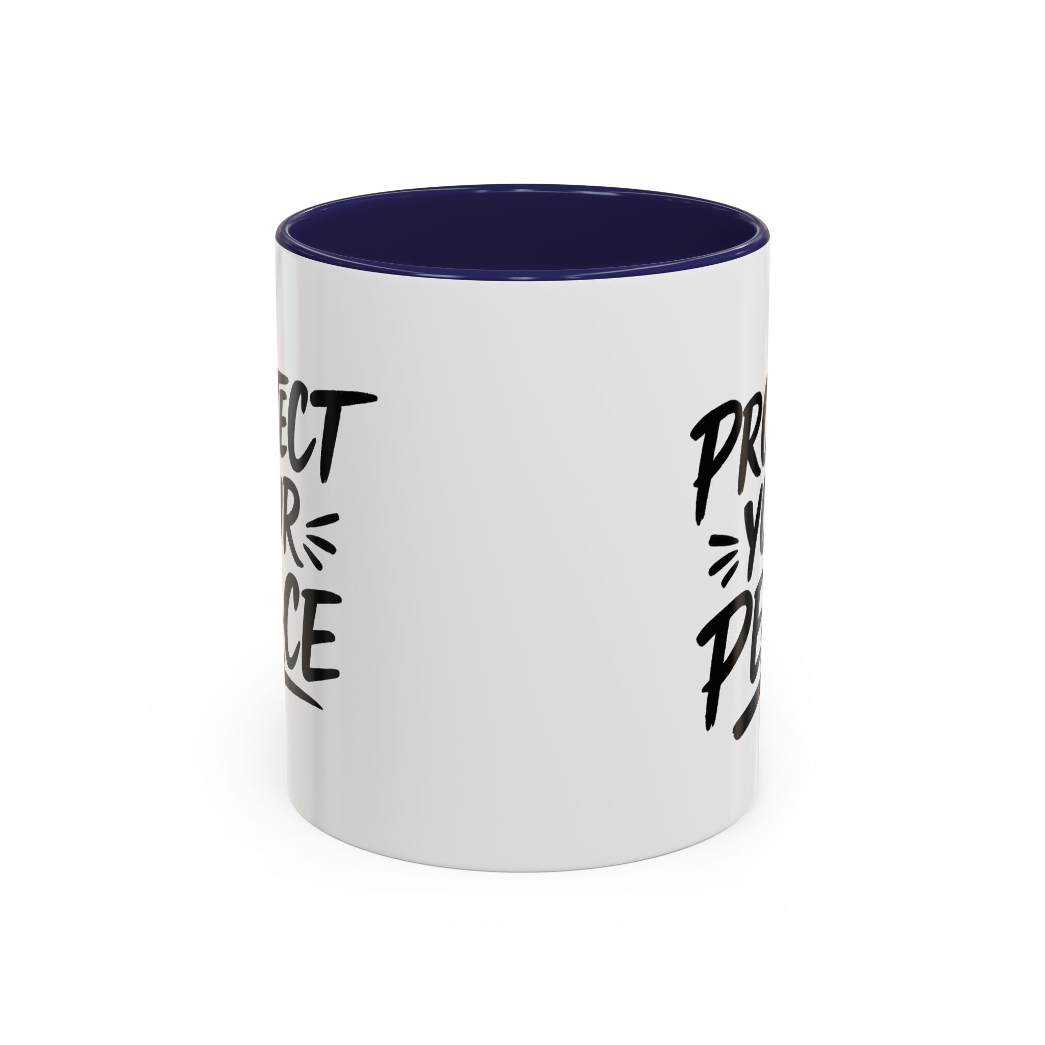 Protect Your Peace Accent Coffee Mug — Inspirational Black & White Ceramic