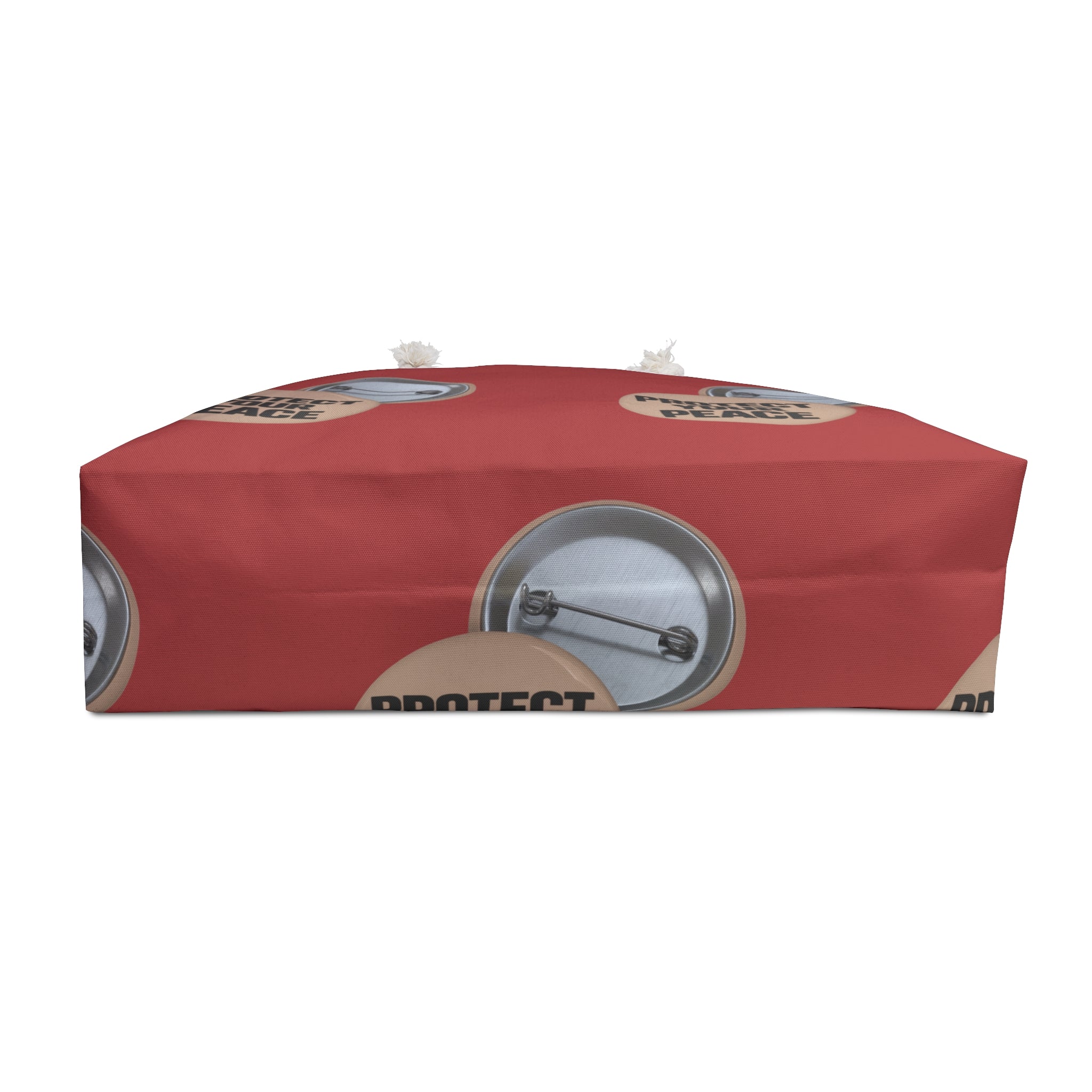Protect Your Peace Weekender Bag – Red Tote with Button Badge Design