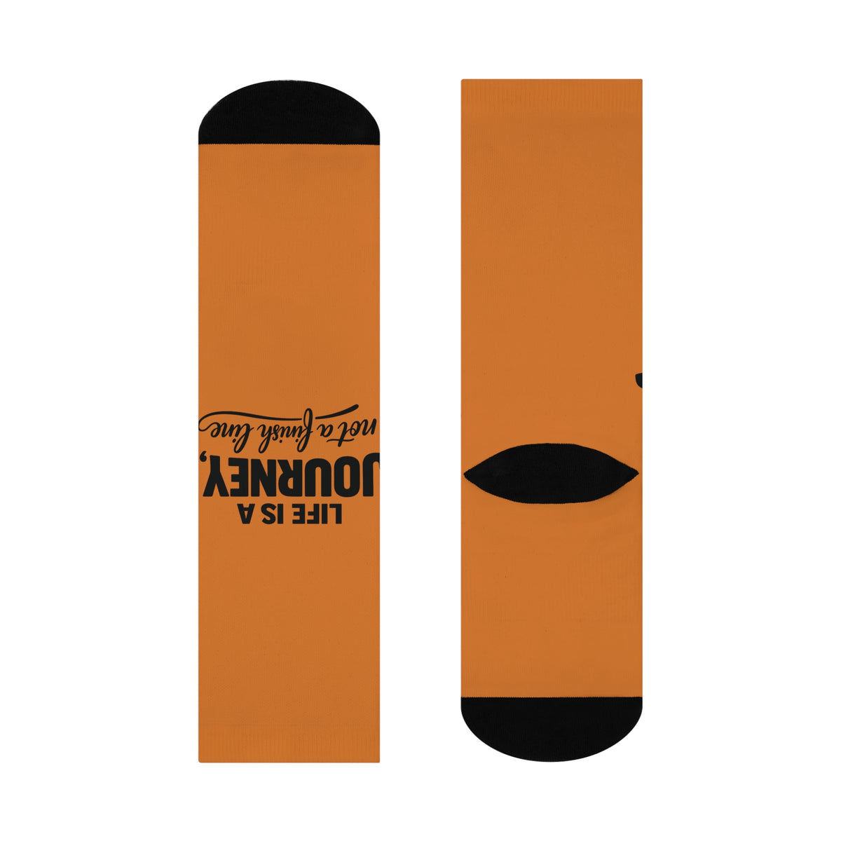Orange Cushioned Crew Socks – "Life Is a Journey, Not a Finish Line" Motivational Athletic Socks