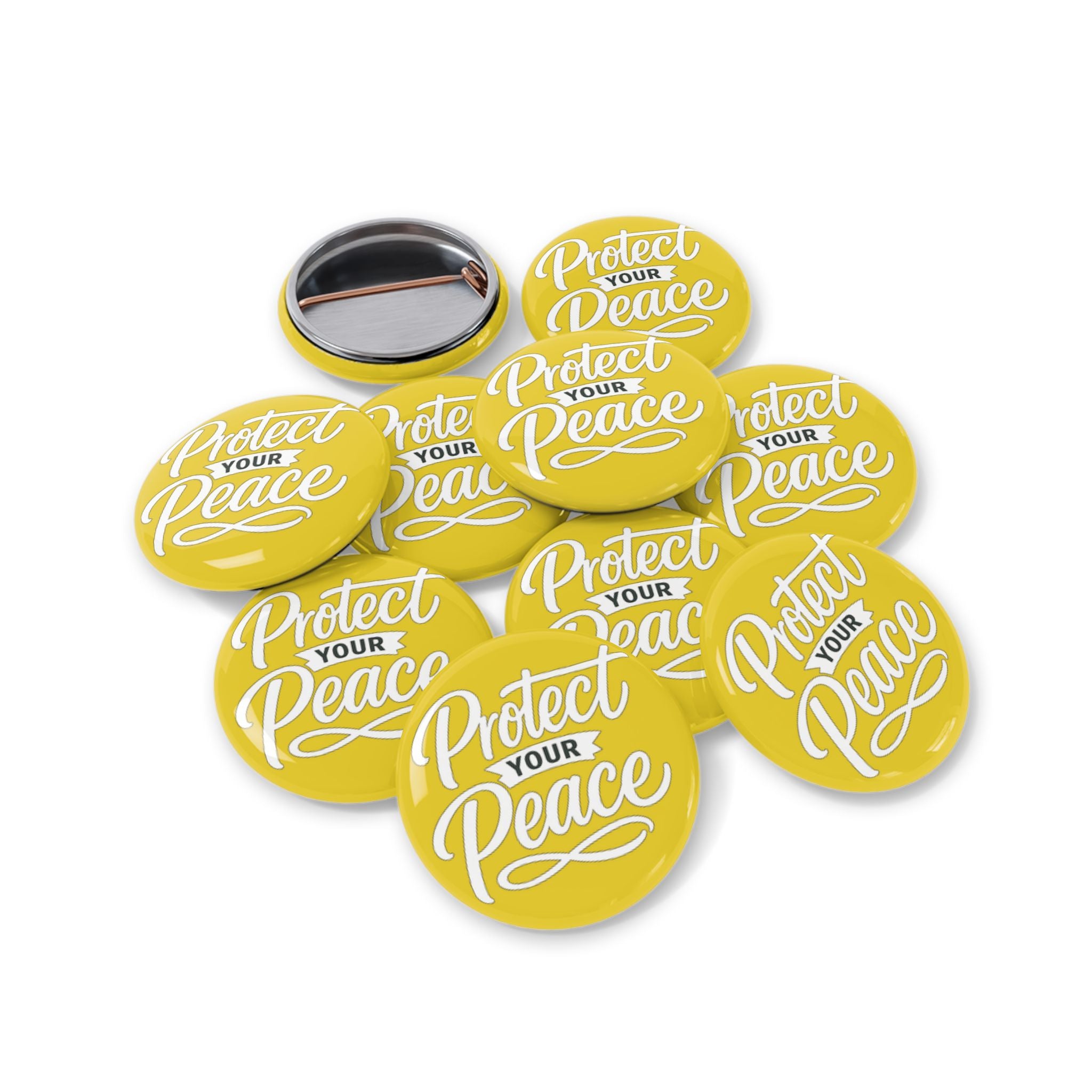 Protect Your Peace Round Pin — Inspirational Yellow Button Badge