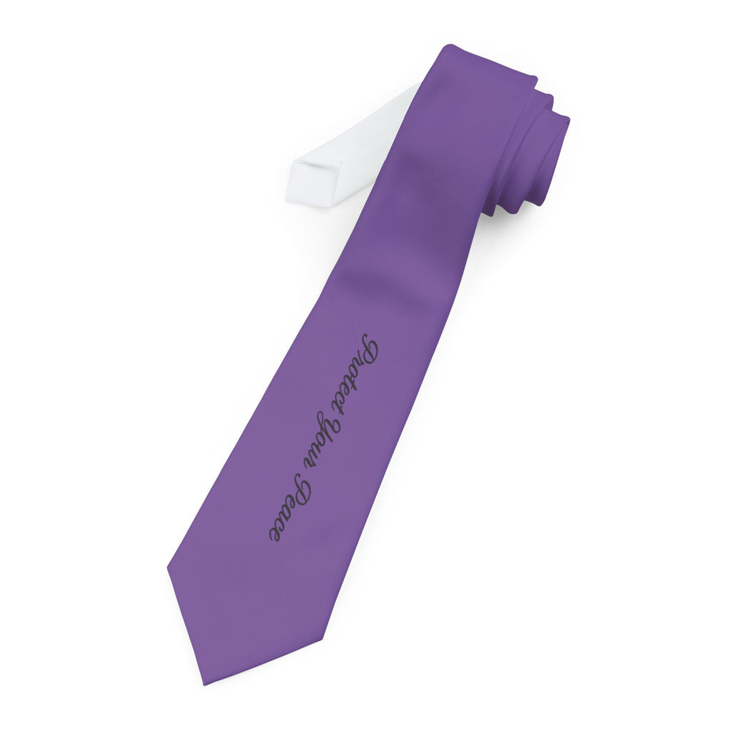 Purple "Protect your peace" Necktie — Slim Formal Tie with Script Accent