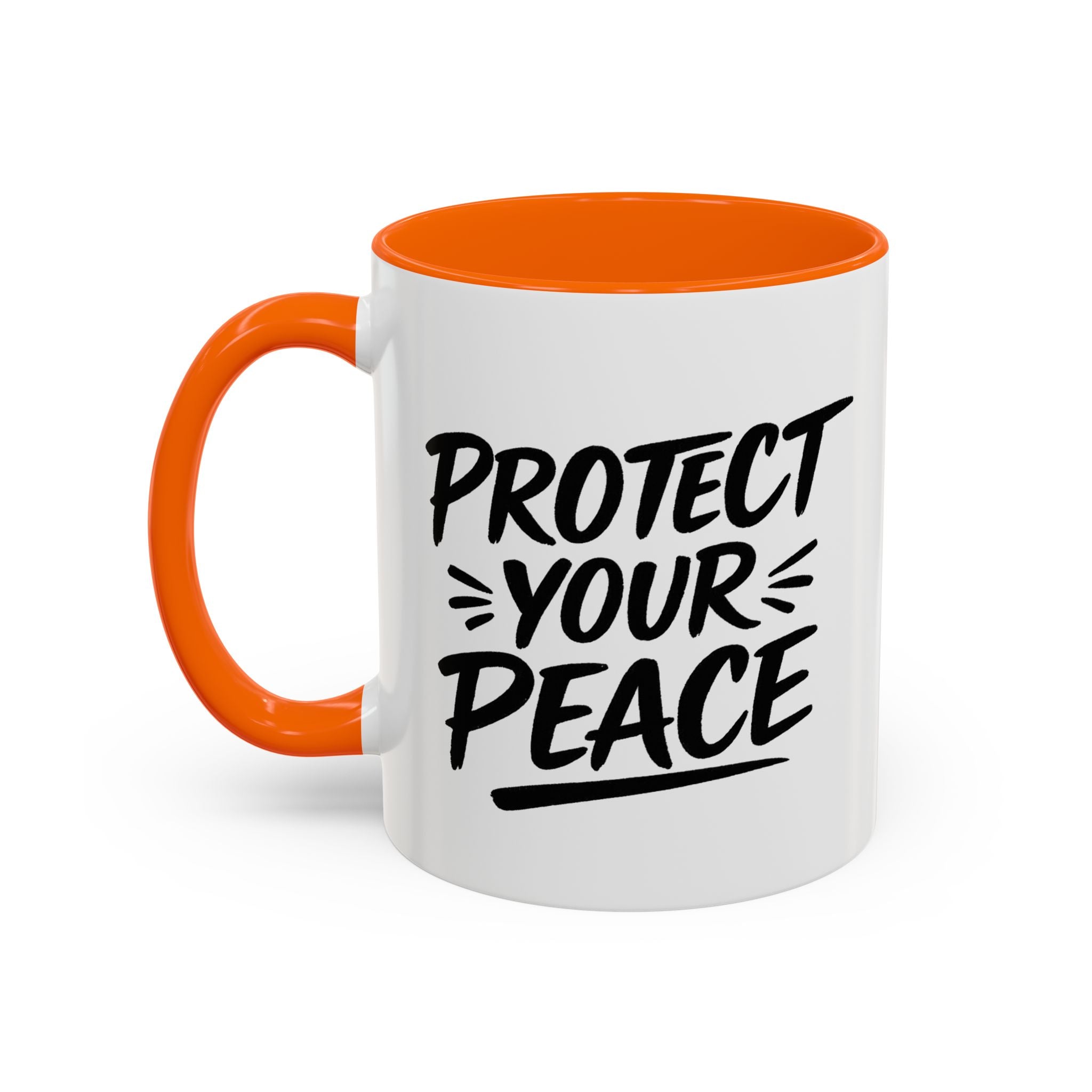 Protect Your Peace Accent Coffee Mug — Inspirational Black & White Ceramic
