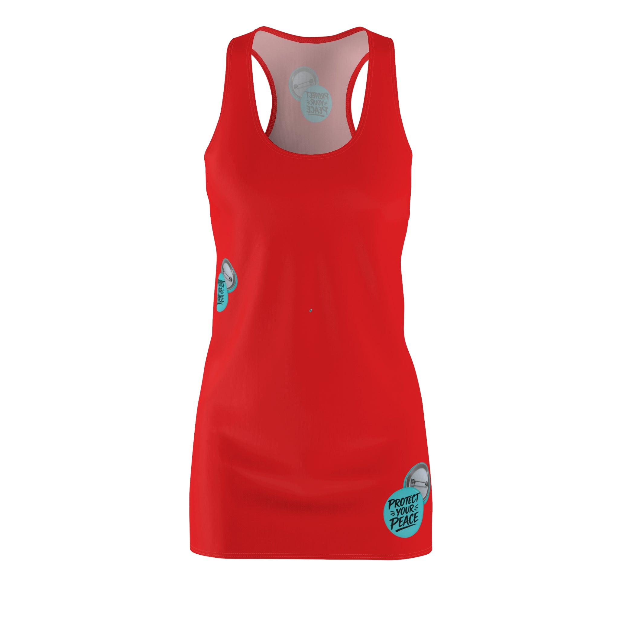 Racerback Dress — Red Cut & Sew AOP with 'Protect Trans Youth' Buttons