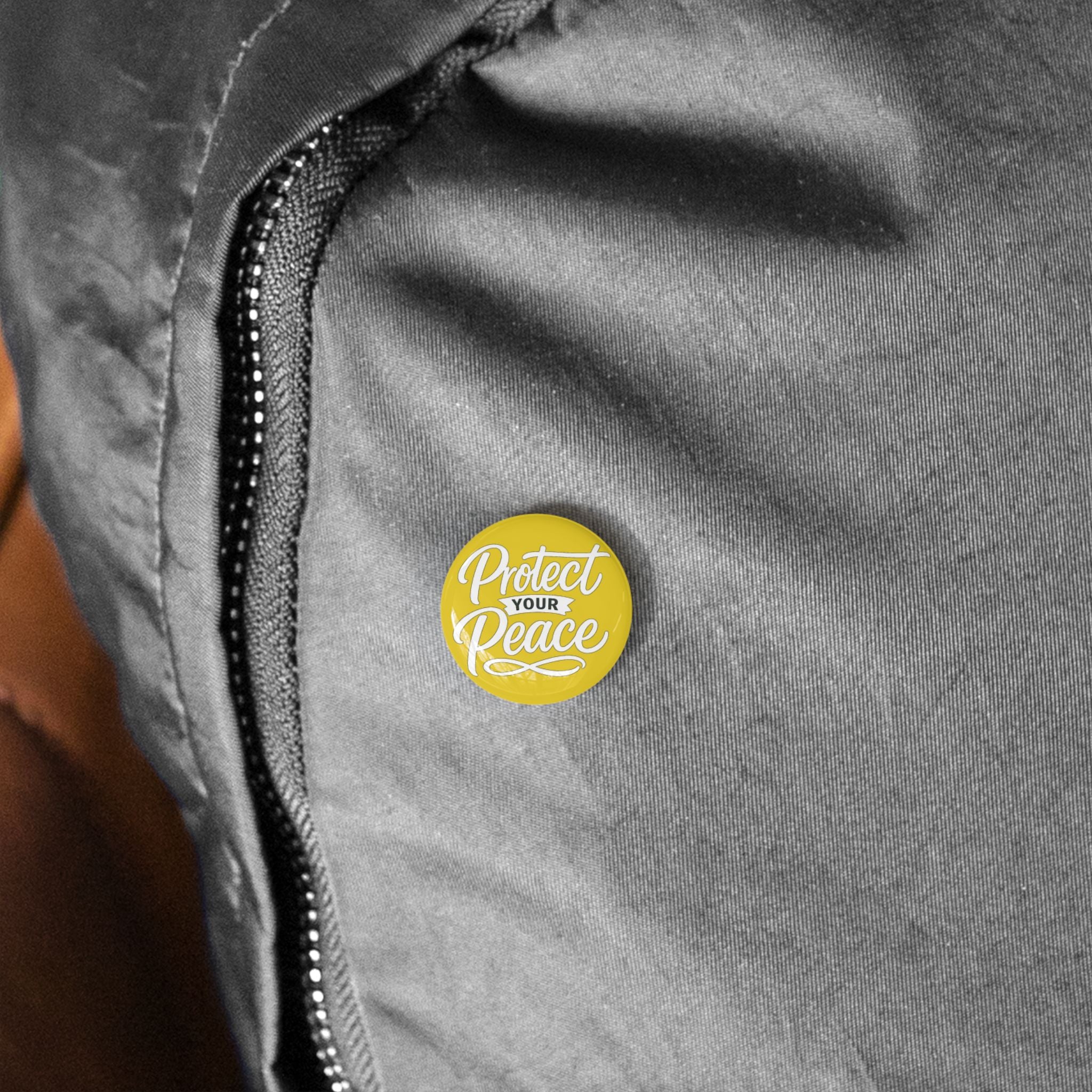 Protect Your Peace Round Pin — Inspirational Yellow Button Badge