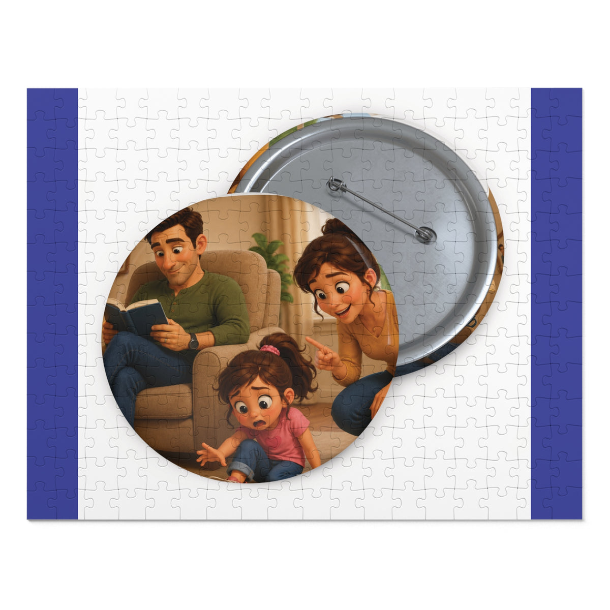 Family Movie Night Round Pin Puzzle with Tin — 252-Piece Keepsake Jigsaw