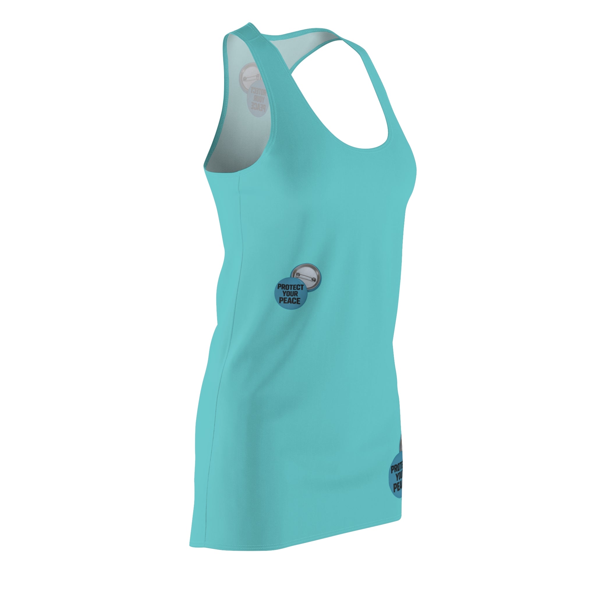 Turquoise Racerback Dress — 'Protect Your Peace' Minimal Badge Dress