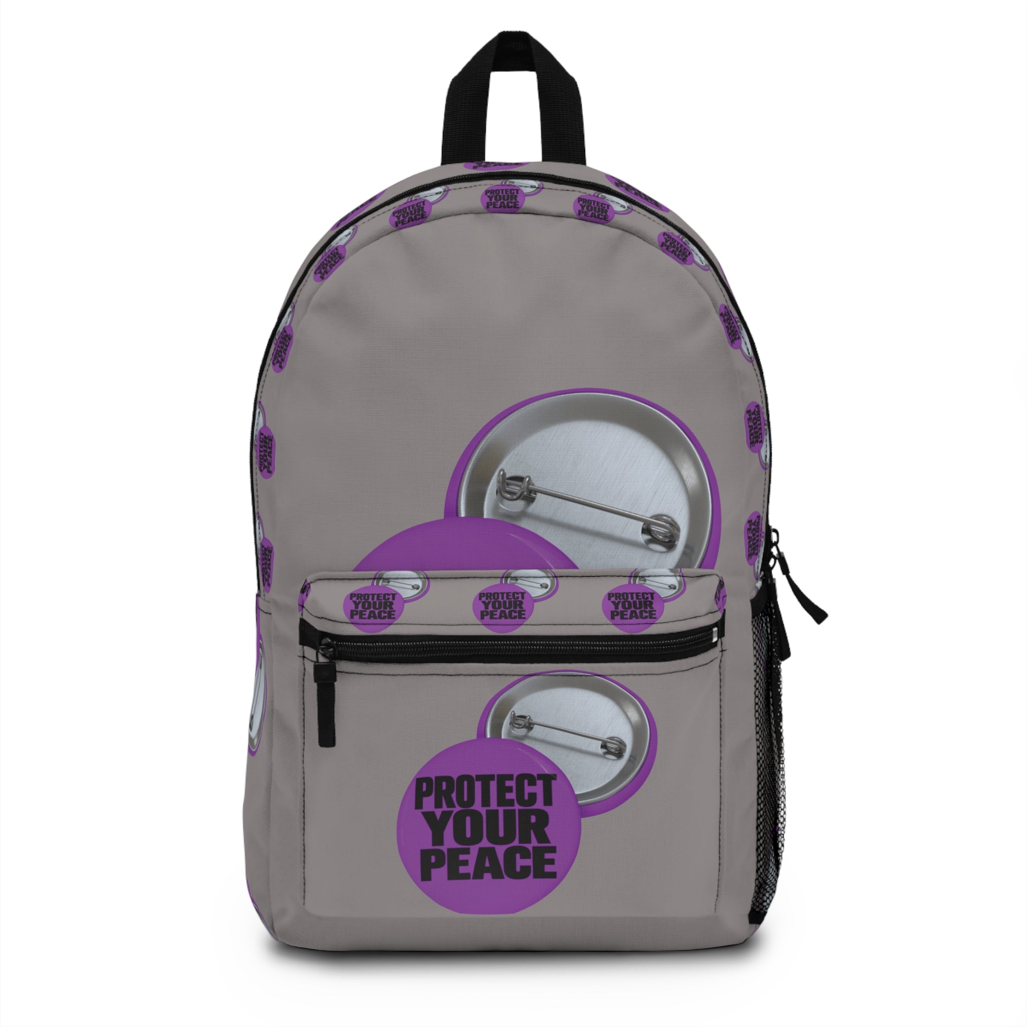 Protect Your Peace Backpack - Purple Button Patterned School & Travel Bag