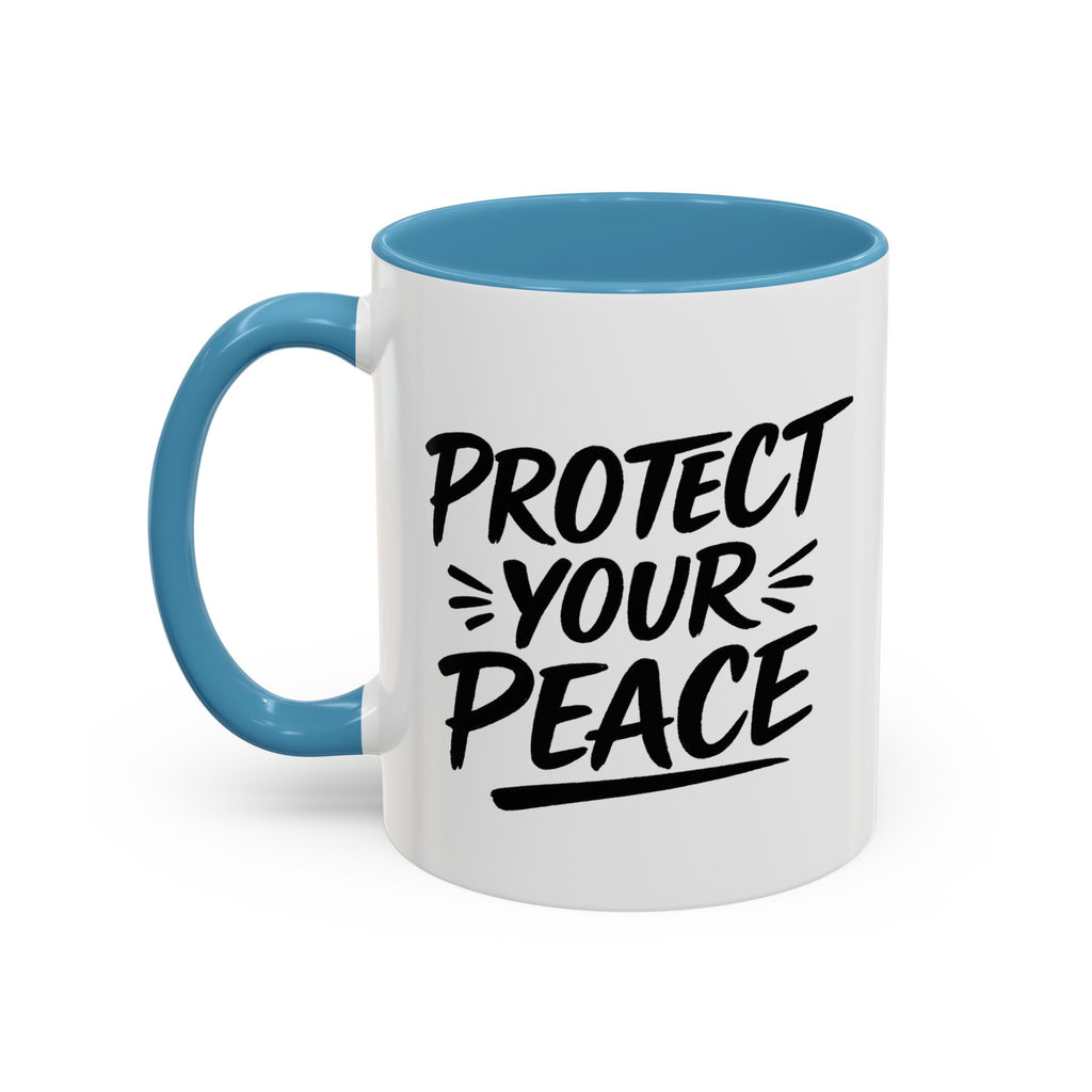 Protect Your Peace Accent Coffee Mug — Inspirational Black & White Ceramic