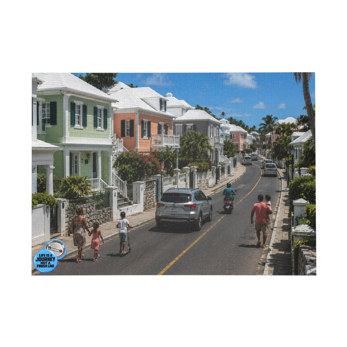Coastal Street Scene Puzzle — Scenic Bermuda Houses Jigsaw (96–1000 Pieces)