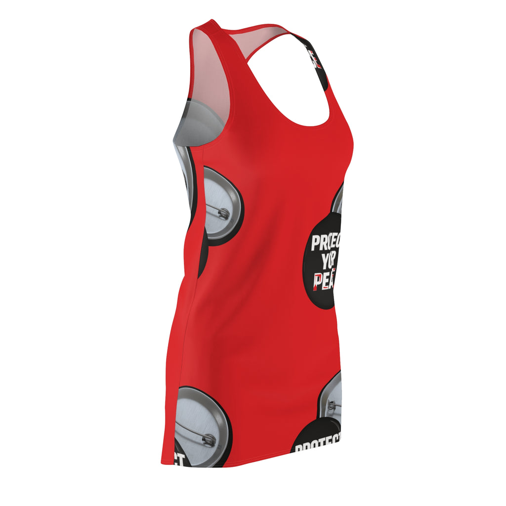 Protect Your Peace Racerback Dress — Bold Red AOP Statement Dress