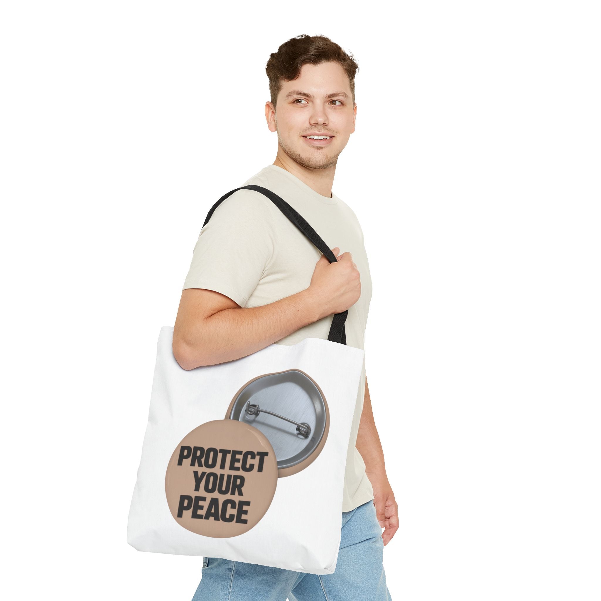 Protect Your Peace Button Tote Bag – Inspirational Everyday Carry