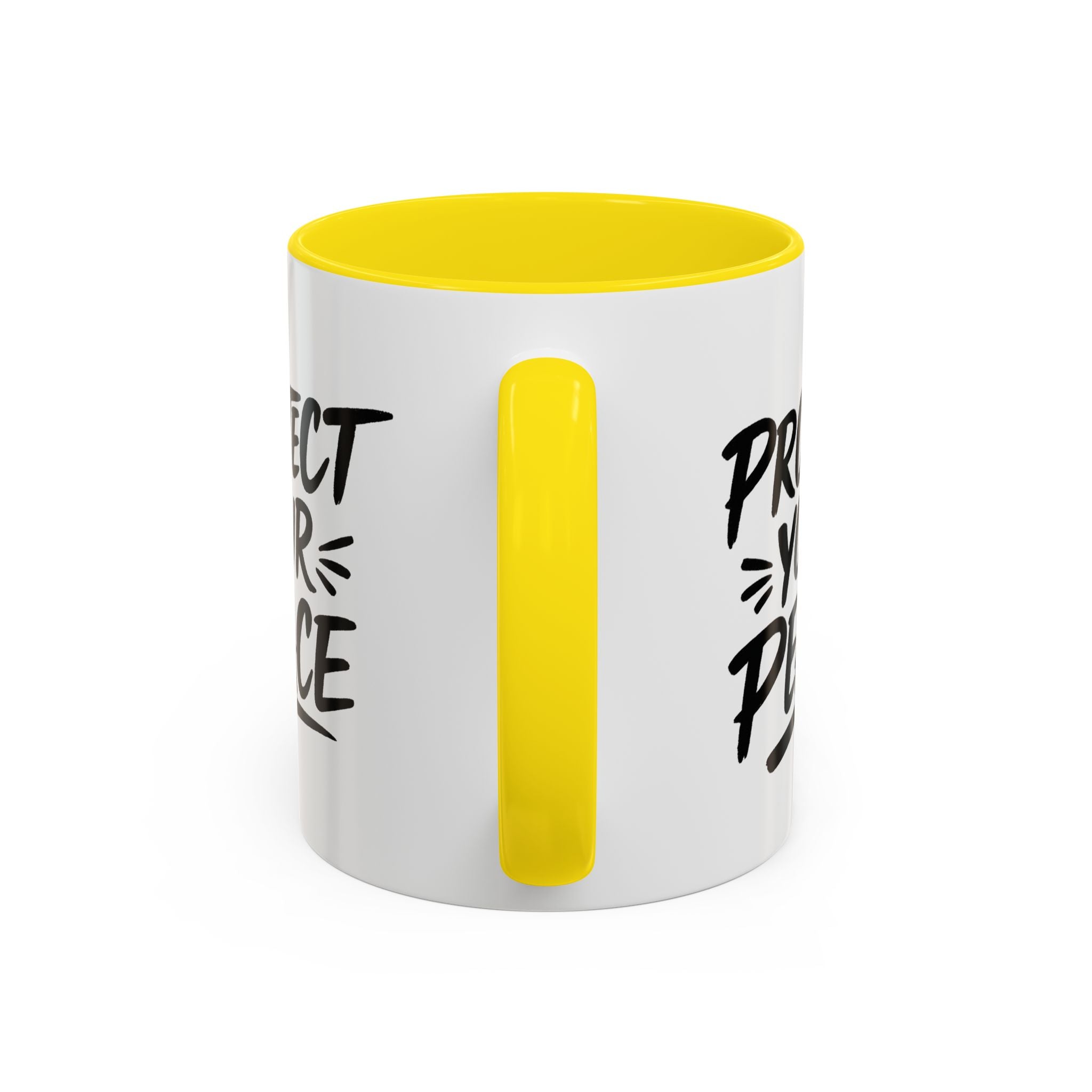 Protect Your Peace Accent Coffee Mug — Inspirational Black & White Ceramic