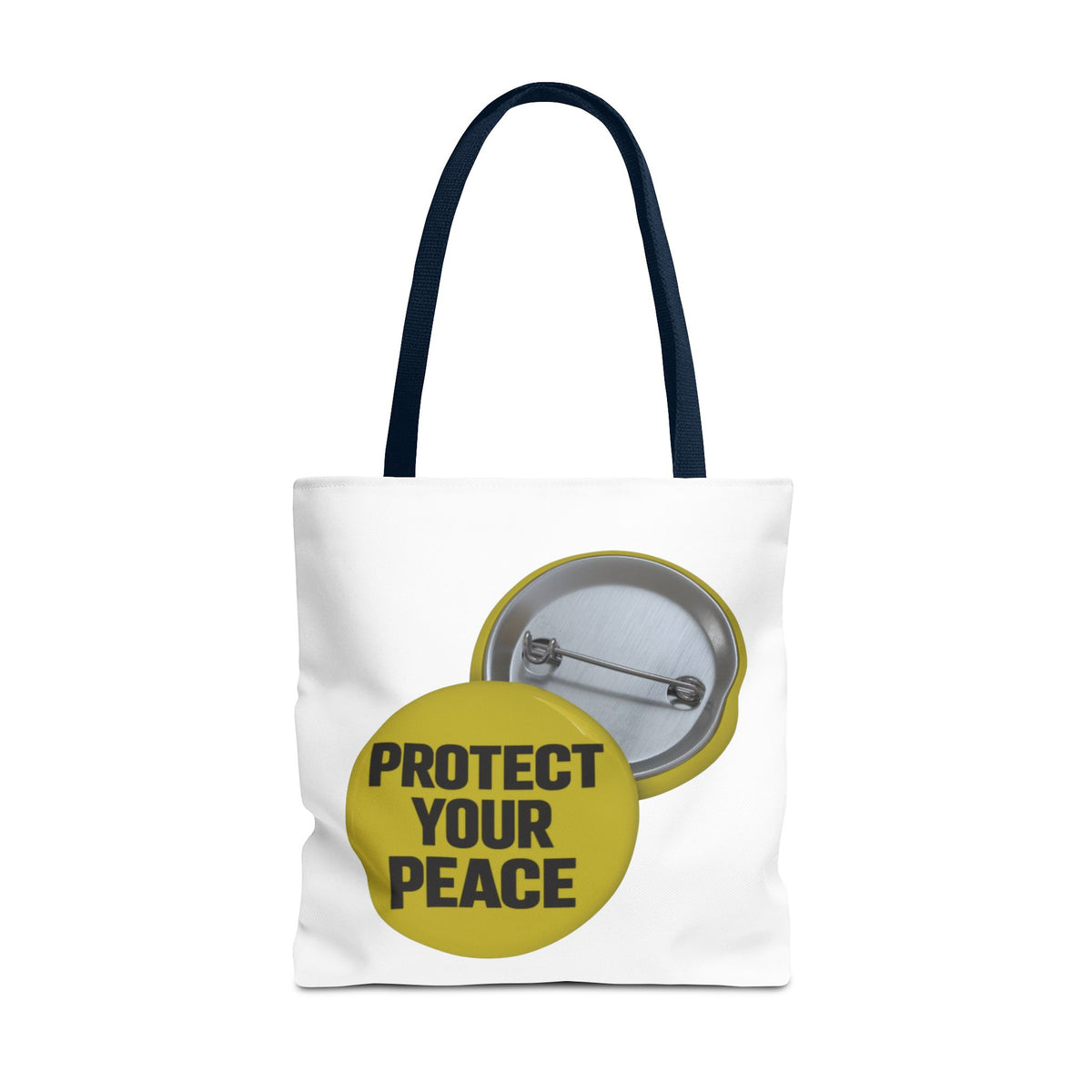 Protect Your Peace Tote Bag — Inspirational Yellow Button Graphic Tote