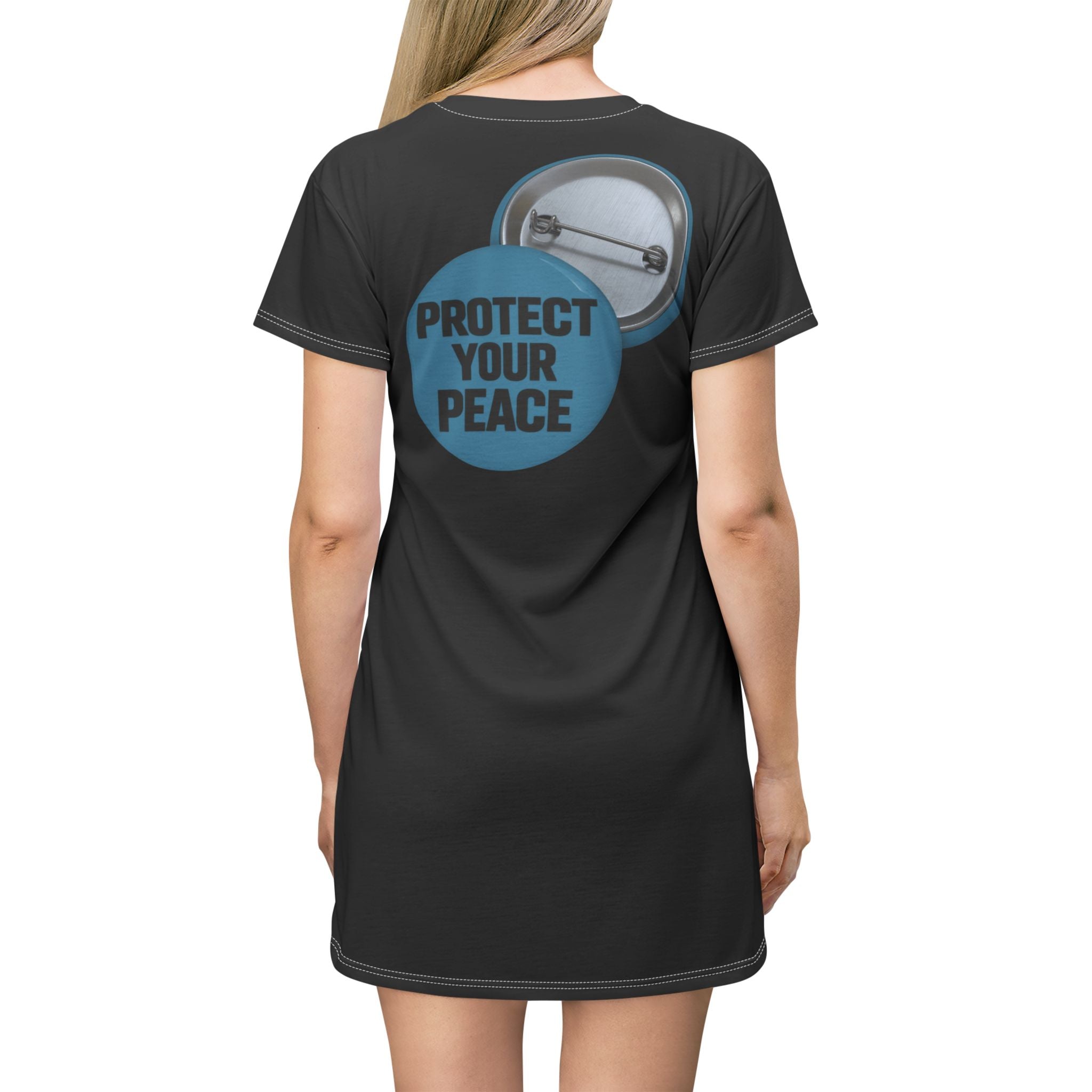 Protect Your Peace T-Shirt Dress — Graphic Button Badge Design