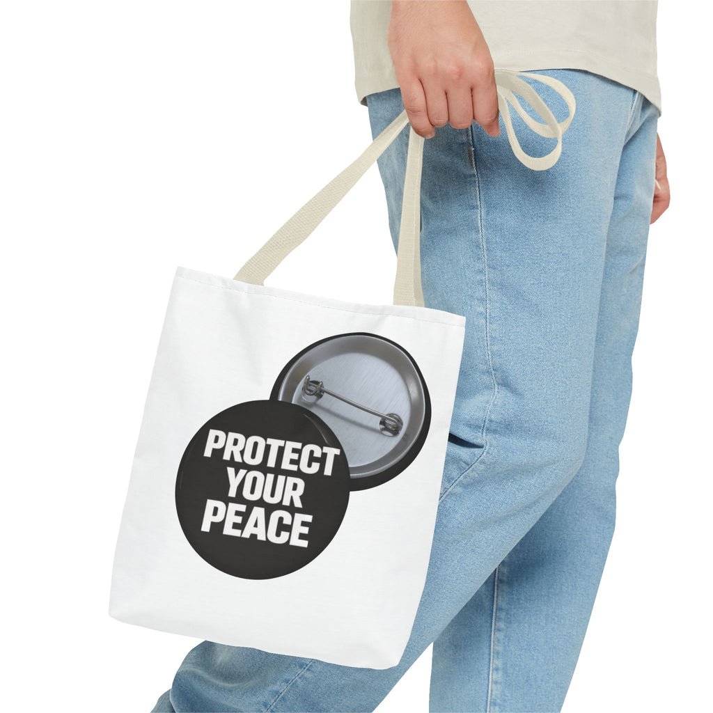 Tote — "Protect Your Peace" Button Design Cotton Tote Bag