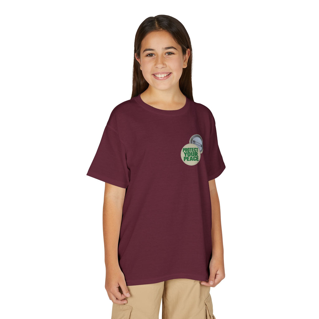 Youth T-Shirt — "Protect Your Peace" Button Graphic