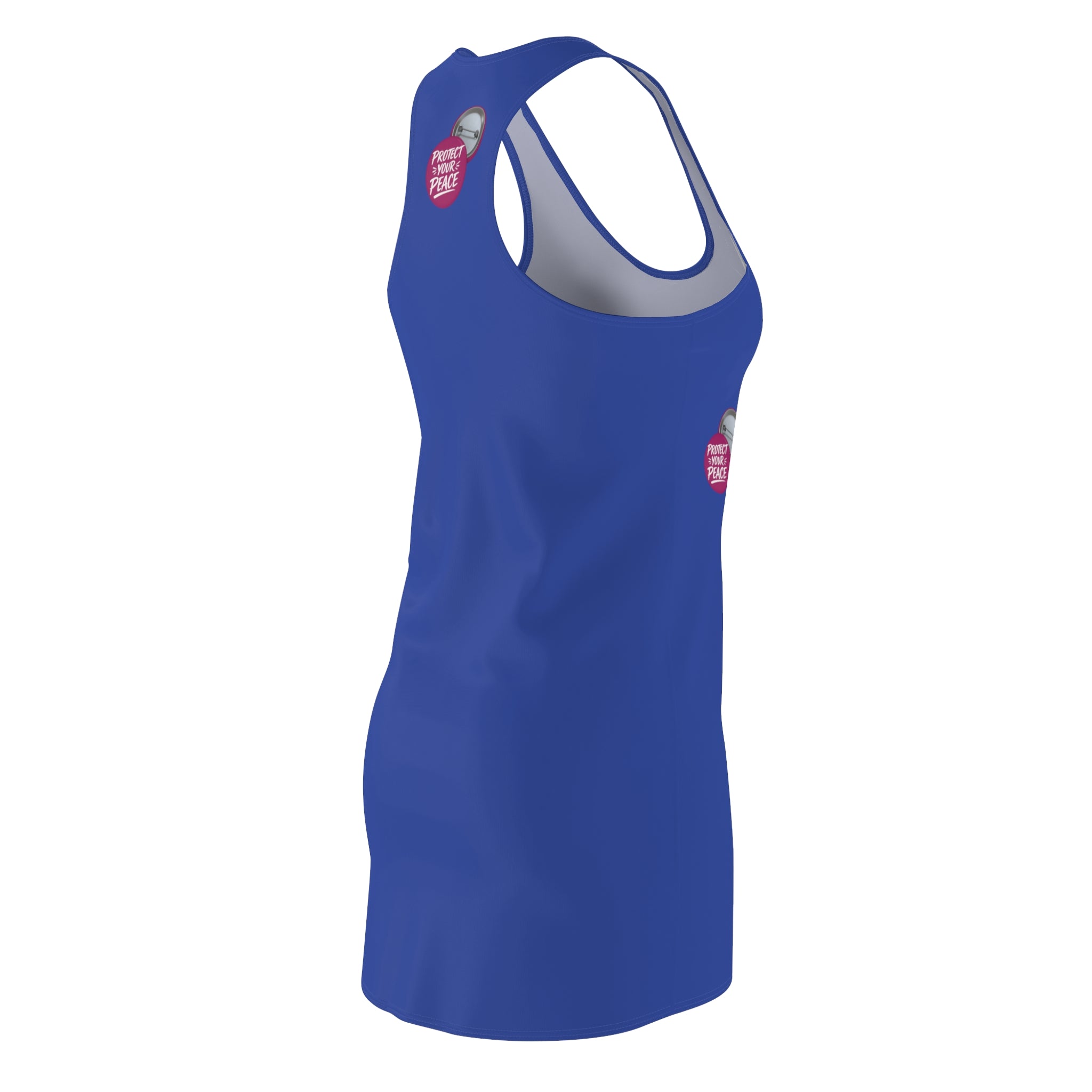 Racerback Dress — Blue Women's Cut & Sew Dress with 'Protect Your Peace' Badge